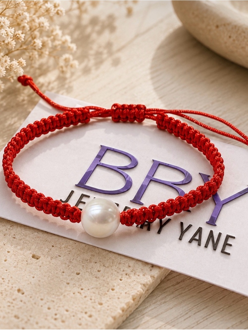 Red Pearl Macramé Friendship Bracelet